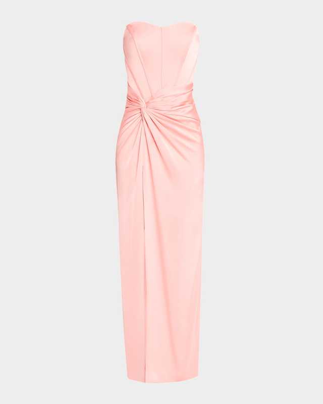 Aspen Strapless Side-Twist Bustier Gown